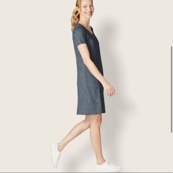 J. Jill Fit Marled V-Neck Dress Navy Blue Multi - Picture 10 of 10